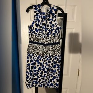 Sheath dress, animal print with peplum